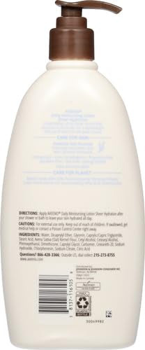 Aveeno Sheer Hydration Daily Moisturizing Fragrance-Free Lotion with Nourishing Prebiotic Oat, Fast-Absorbing Body Moisturizer for Dry Skin with Lightweight, Breathable Feel, 18 fl. oz (Pack of 2)