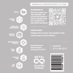 Plaine Products Refillable Body Lotion: Unscented, 16 oz (Refill (without pump))