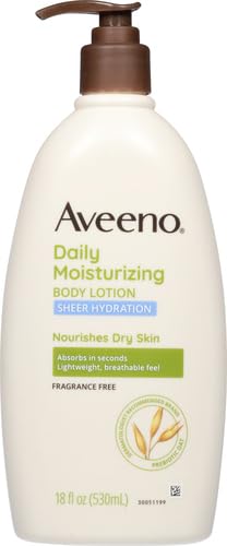Aveeno Sheer Hydration Daily Moisturizing Fragrance-Free Lotion with Nourishing Prebiotic Oat, Fast-Absorbing Body Moisturizer for Dry Skin with Lightweight, Breathable Feel, 18 fl. oz (Pack of 2)