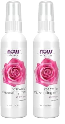 NOW Solutions Rosewater Rejuvenating Mist, Hydration and Rejuvenation Spray for All Skin and Hair Types, 4-Ounce (Pack of 2)