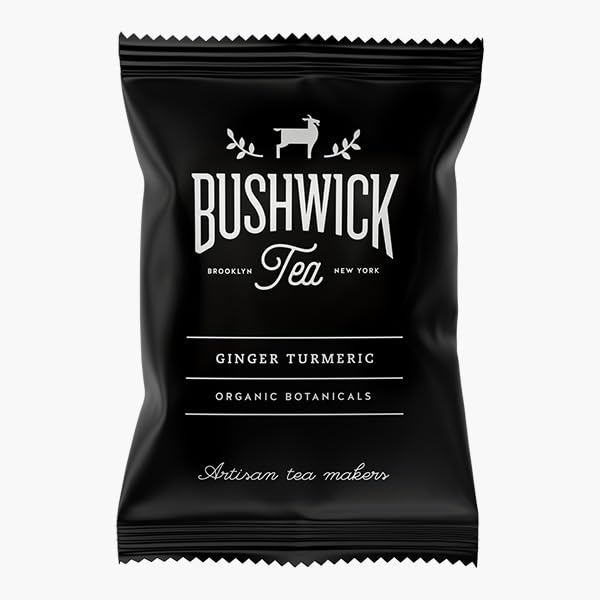 (15 Sachets) Bushwick Tea | Organic Ginger Turmeric Herbal Caffeine Free Tea | Botanicals and Spices | Health and Wellness focused | No Added Sugar | Plastic free sachets | (15 Sachets)