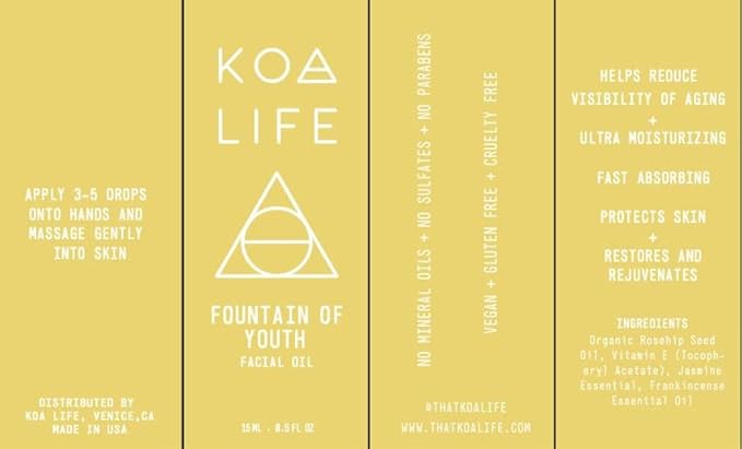KOA LIFE Fountain of Youth - Hydrating Anti-Aging Rosehip Seed Face Oil for Gua Sha, Moisturizing and Detoxifying, Reduce Puffiness, Organic,15 ml