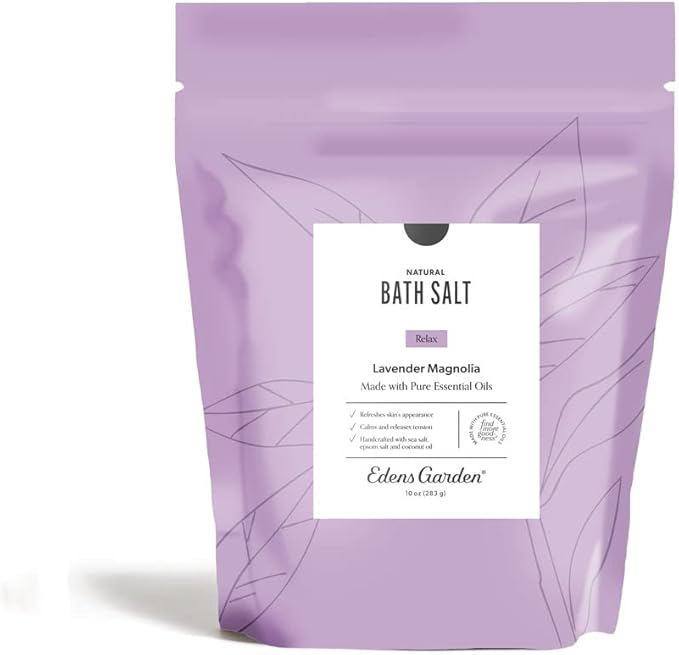 Edens Garden Relaxing Bath Salt Soak – Lavender Magnolia Blend with Pure Essential Oils, Epsom, Dead Sea Salt & Magnesium – for Body Nourishing, Stress Relief & Spa Gifts for Women, 10 oz (283 g)