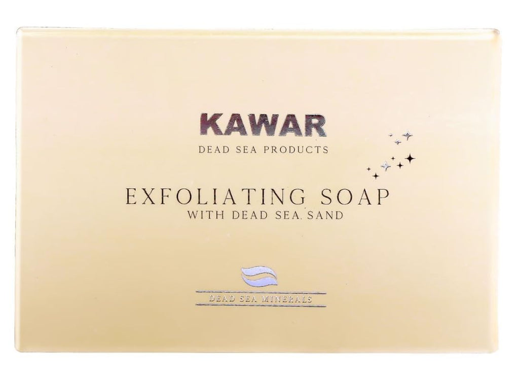 KAWAR Dead Sea Exfoliating Soap with Dead Sea Sand - Salicylic Acid, Magnesium Chloride, Shea Butter, Olive Oil & Tea Tree - Vegan Soap Bar for Men & Women, 4.2 oz (Pack of 2)