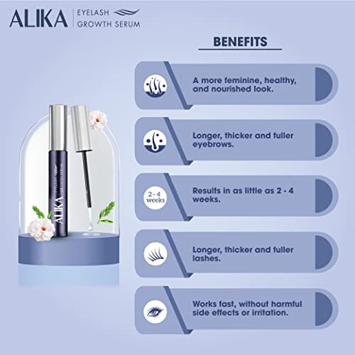 ALIKA Eyelash Growth Serum for Women – Natural & Prostaglandin-Free Lash and Brow Enhancer with Redensyl, Peptides & Biotin, Helps Grow Longer, Thicker, Fuller Lashes, Gentle for Sensitive Eyes [5ML]