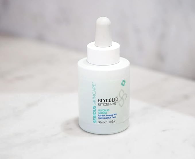 Serious Skincare Glycolic Acid Retexturizing Serum with Balancing Blue Tansy Extract - Diminish Lines & Wrinkles - Soften Rough Skin Texture - AHA - Anti-Aging Skin Treatment - 1 oz.