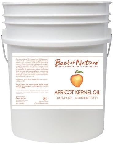 Best of Nature 100% Pure Apricot Oil – Lightweight Massage & Body Oil, Unscented Moisturizer for Hair, Skin, Face, Ideal Carrier Oil for Essential Oils, 5 Gallon Pail (640 fl oz)