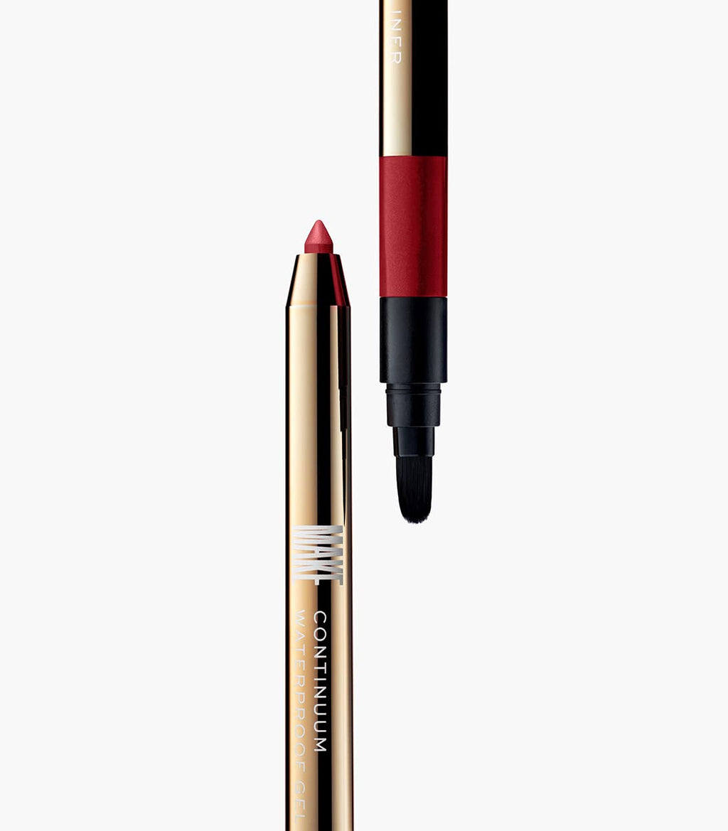 MAKE Beauty Continuum Waterproof Gel Eyeliner Pencil. Creamy, Pigmented Multi-Use, including Waterline with Built-in Sharpener and Blending Brush. Smudge-Proof Makeup. Shade - Retrograde, Burnt Red