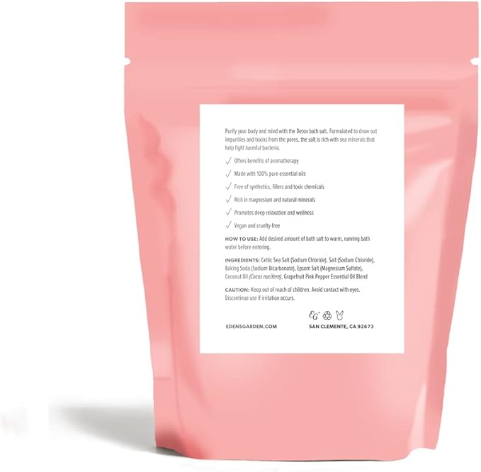 Edens Garden Natural Detox Bath Salt Soak – Grapefruit Pink Pepper Blend with Pure Essential Oils, Epsom, Dead Sea Salt & Magnesium – for Body Cleanse, Foot Soaking & Relaxation, 10 oz (283 g)
