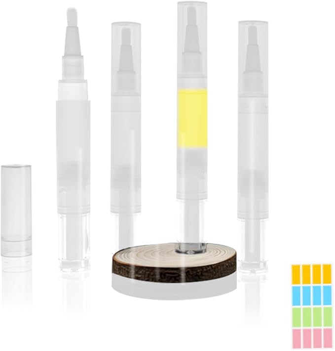 10 Pcs Empty Cuticle Oil Pen Nail Oil Pen Transparent Twist Pens with Brush Tip for Lip Gloss Nail Polish Eyelash Growth Liquid with 16Stickers (5ML)