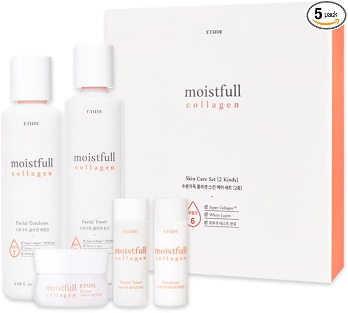 Etude Moistfull Collagen Skin Care Set, Perfect for Gift, Facial Emulsion and Toner, Face Moisturizer, Toner for Face, Super Collagen Water, Instant Moisture Recharge, Korean Skin Care, Beauty