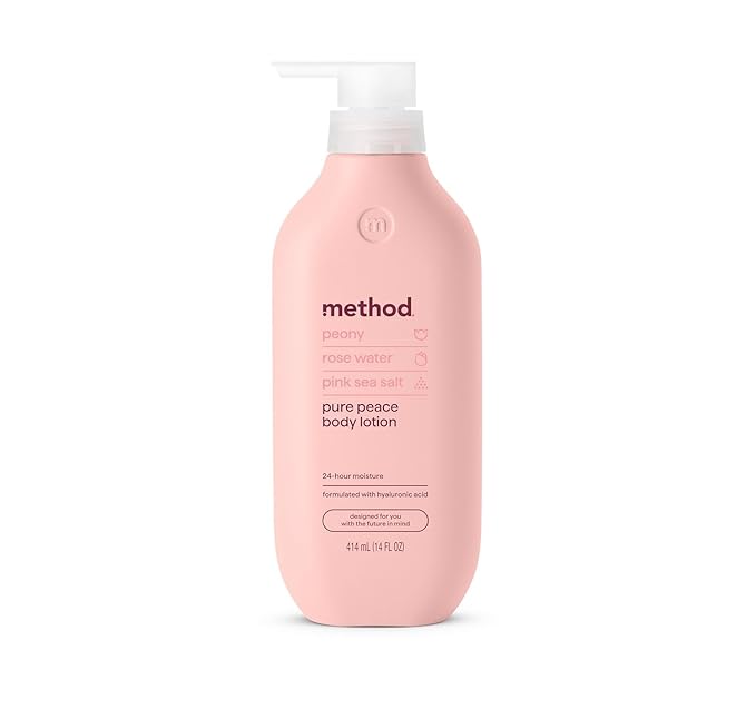 Method Body Lotion, Pure Peace, Rose Water, Peonies + Pink Sea Salt notes, 24 Hours of Moisture, 14 oz