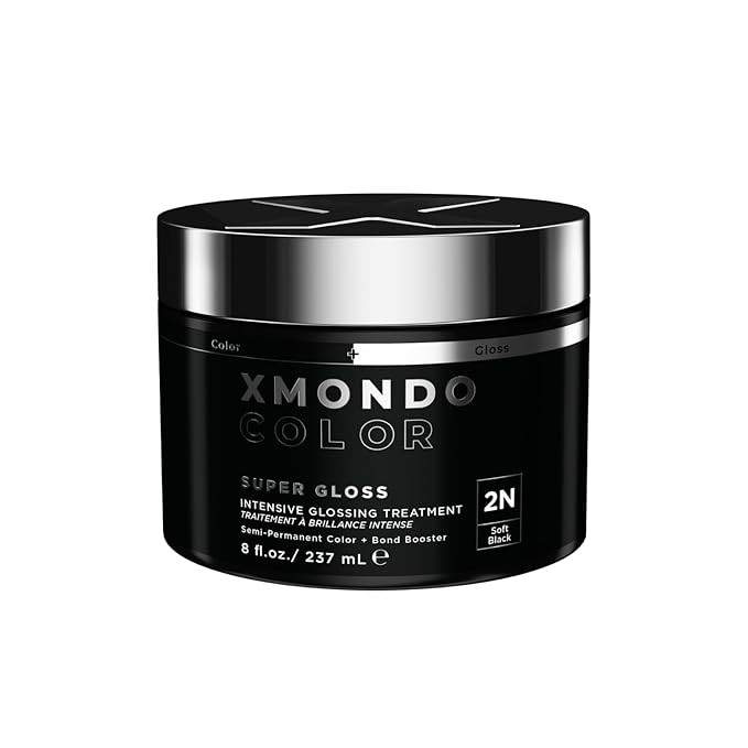 XMONDO Color Soft Black Color Depositing Mask & Semi-Permanent Hair Dye Super Gloss Infused with Bond Boosters for Nourishment, Revitalize & Repair, Vegan Formula, 8 Fl Oz