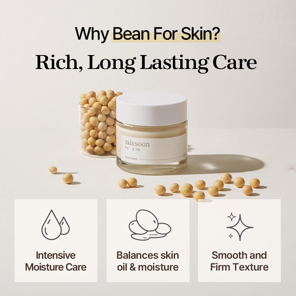 mixsoon Bean Cream - Intensive Moisture Face Cream For Smooth, Nourished Skin, Pore & Sebum Care - Korean Skincare For Glass Skin - Non-stick (1.69 fl.oz / 50ml)
