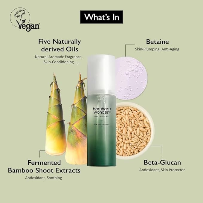 Haruharu Wonder Black Bamboo Mist - Hydrating and Firming skin, Black rice, Panax ginseng for clean and smooth skin surface (2.7 fl.oz) | Vegan, Crurelty Free, EWG-Green