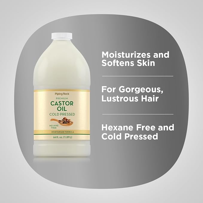 Piping Rock Castor Oil | 64 Fl Oz | Premium Liquid Drops | Cold Pressed and Hexane Free | Vegetarian, Non-GMO, Gluten Free