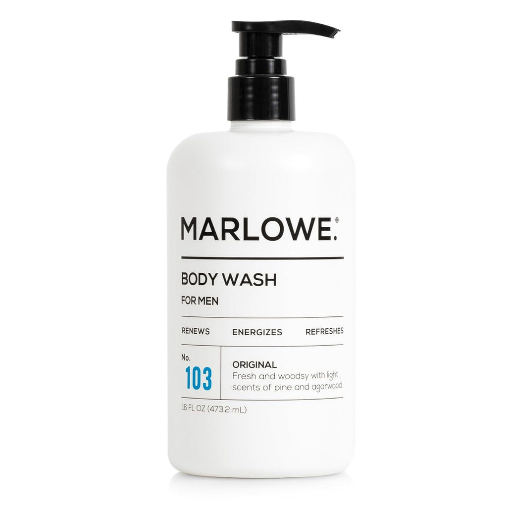 MARLOWE. No. 103 Body Wash 16 oz Pump, Original, Energizing & Refreshing Shower Gel with Willow Bark & Green Tea Extracts, Cleanses, Moisturizes, Smooths & Nourishes, Fresh Pine & Agarwood Scent