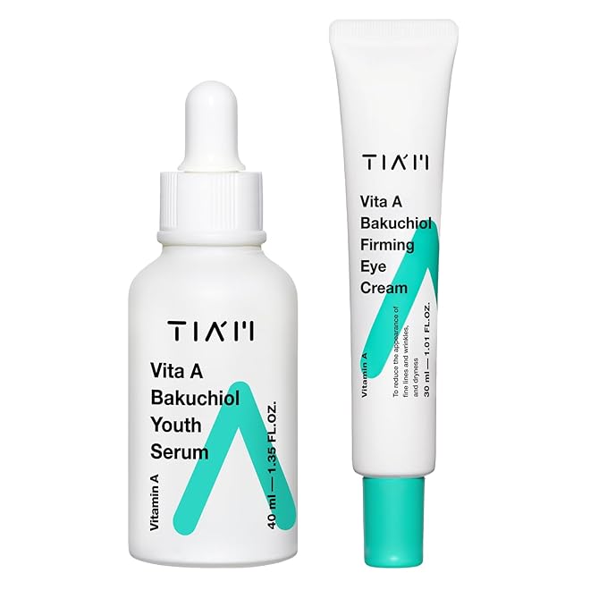 TIAM Youth & Firm Duo: Vita A Bakuchiol Youth Serum & Firming Eye Cream, Firming, Nourishing, Korean Skincare Set