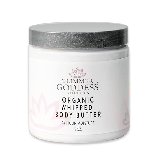 GLIMMER GODDESS Organic Whipped Body Butter- Citrus Basil, Vegan, 24 Hr Hydration, Less Stretch Marks, All Skin Types, Child-Safe, Organic, 8 oz