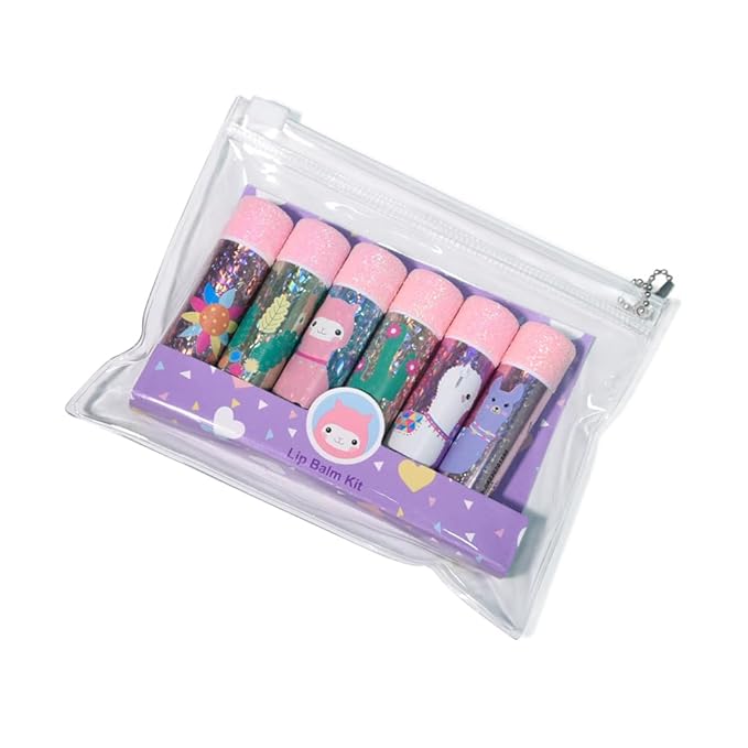 IBI 6 Pcs Fruit Flavored Lip Balm Set With Lanyard, Shiny packaging, Lip Care to Moisturize Dry Lips