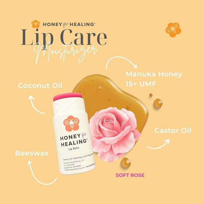 Ultra-Hydrating Tinted Formula Made with Manuka Honey 15+ UMF, Coconut Oil, Beeswax | 12+ Hour Moisture, Zero Waste Recyclable Tube | Lip Moisturizer & Color in One 0.25 oz / 7 gr (Soft Rose)