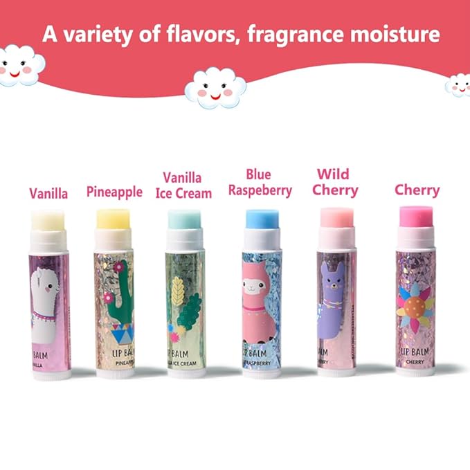IBI 6 Pcs Fruit Flavored Lip Balm Set With Lanyard, Shiny packaging, Lip Care to Moisturize Dry Lips