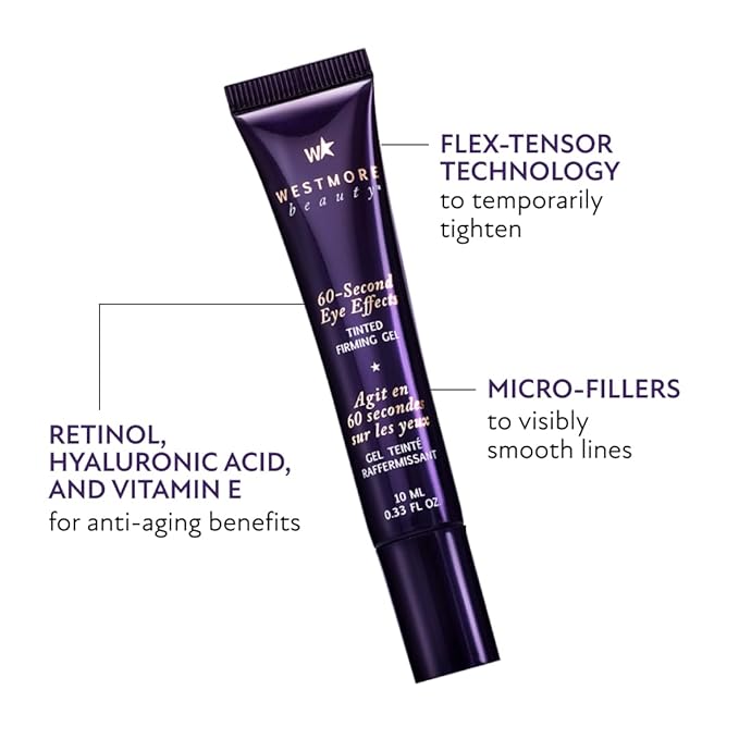 Westmore Beauty 60 Second Eye Effects Tinted Firming Gel - Instant Tightening Serum, Under-Eye Cream for Puffiness and Bags - Light to Medium, 0.33 Fl Oz (10 mL)