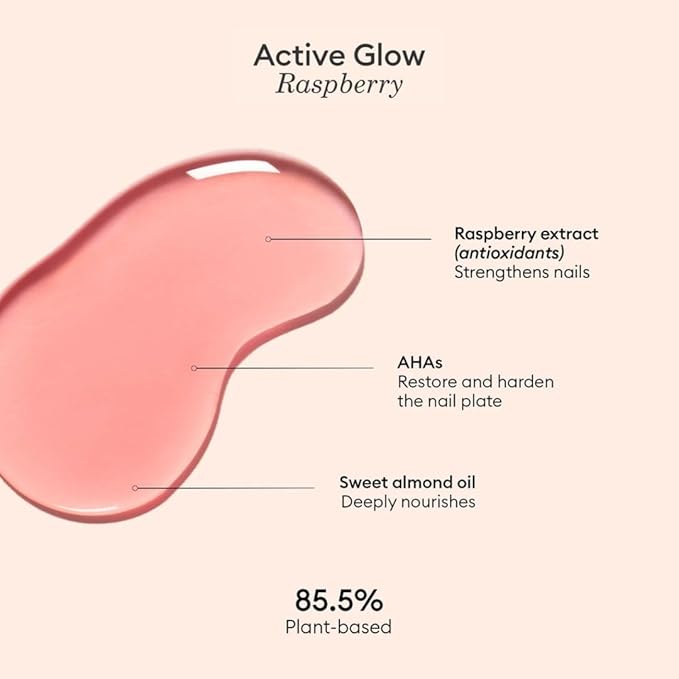 Manucurist Active Glow™ Raspberry Nail Polish & Care - Ultra-Glowy 2 in 1 Nail Concealer & Care - Plant-Based Ingredients: Sweet Almond Oil, Raspberry for Nourished Nail Rosy Mirror-Like Shine