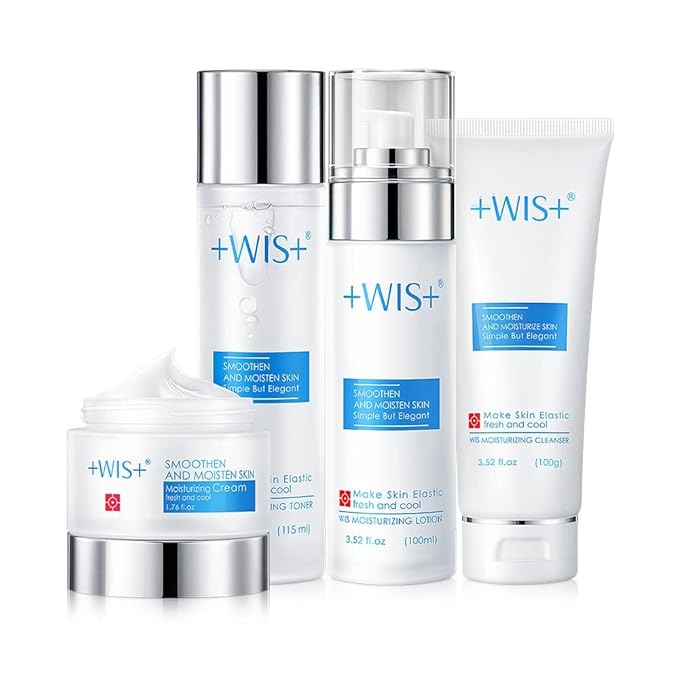 '+WIS+ Moisturizing 4-Piece Skin Care Set - with Facial Cleanser, Toner, Lotion, Cream for for Cleansing, Hydration, Repair and Anti Aging