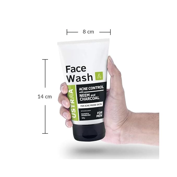 Ustraa Face Wash Acne Control - With Neem & Charcoal Face Wash - 3.5 Oz - Oil control, Prevents Acne, Especially for Oily skin, No Sulphate No Paraben