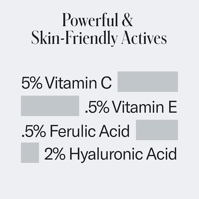 Geologie Vitamin C+E Ferulic Acid Face Serum | Brightening & Firming Anti-Aging Gel Formula | 5% Light-Protected & Stabilized Vitamin C , 0.5% Vitamin E, 1.5% Hyaluronic Acid | 30 ML