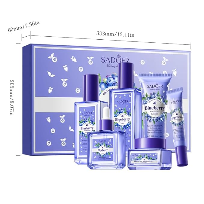 Blueberry Skin Care Set, 6-In-1 Skincare Gift Set With Facial Cleanser, Face Cream, Eye Cream, Serum, Lotion, Toner, Hydrating Skincare Gift Set For Women
