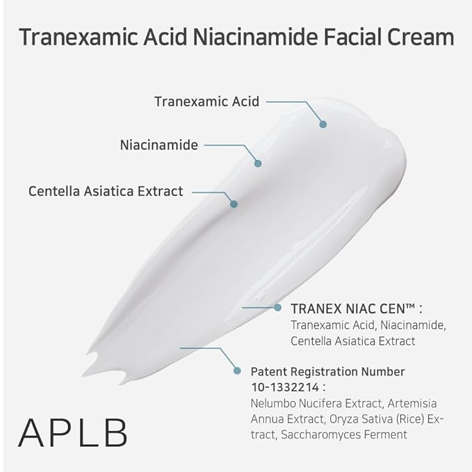 APLB Tranexamic Acid Niacinamide Facial Cream | TRANEX NIAC CEN™ 28.3% 1.35 FL.OZ/Korean Skincare, Moisturizing, Blemish care, Helps with skin discoloration