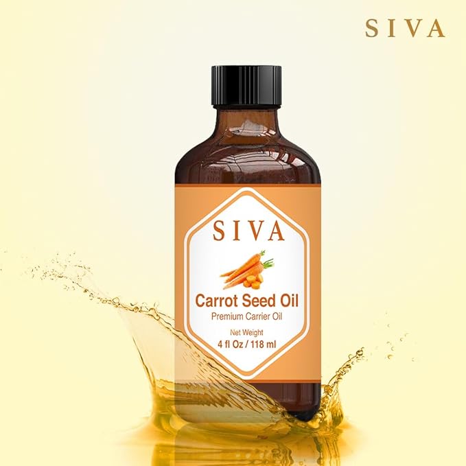SIVA Carrot Seed Oil 4oz (118ml) Premium Cold-Pressed Carrier Oil With Dropper For Face, Skin Care, Body Massage, Hair Care, Hair Oiling & Scalp Massage