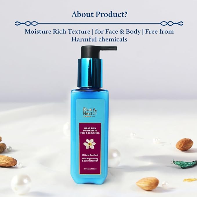 Blue Nectar Cocoa Butter Nargis Body Sunscreen Lotion with SPF 30 PA ++ - No Parabens, Silicones, Mineral Oil, Color (10 Herbs, 6.7 Fl oz)