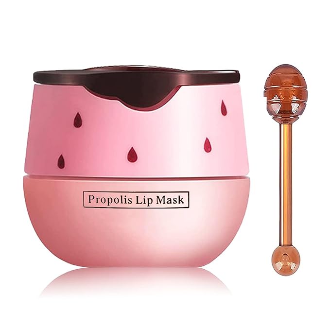 Strawberry Lip Balm Honey Pot, Strawberry Lip Mask Propolis Moisturizing Hydrating Prevention Dry and Cracked Lip Scrubs Exfoliator(1-Strawberry)