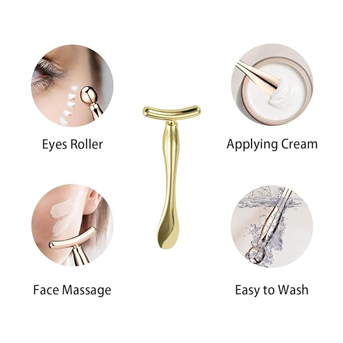 6Pcs Metal Eye and Face Cream Applicator Stick Cosmetics Spoon Spatula, Massager Tool for Facial Massage, Reduce Puffiness (Gold)