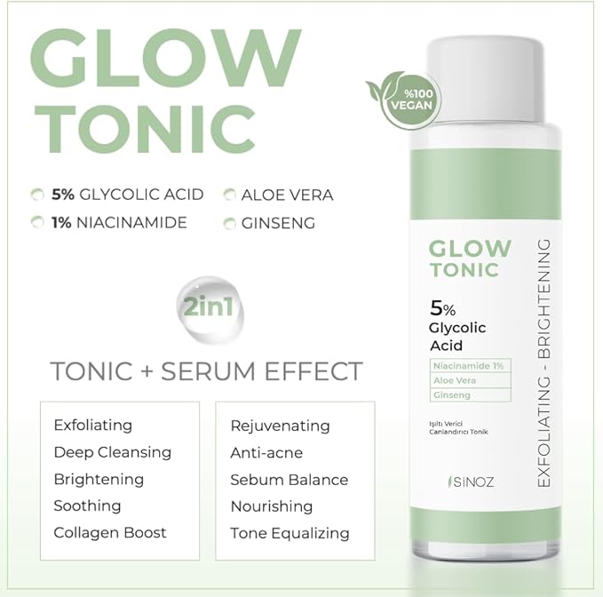 Glow Tonic | Pore Tightening, Exfoliating & Purifying | with Salicylic Acid, Niacinamide, Aloe Vera & Ginseng | Reduces Pores, Shine & Blackheads | Serum-Effective Formula | 200 ml