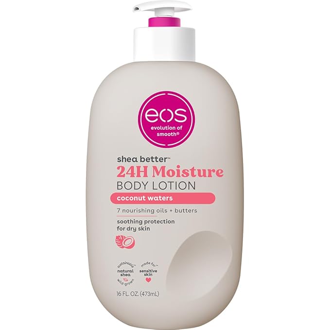 eos Shea Better Body Lotion- Coconut Waters, 24-Hour Moisture Skin Care, Lightweight & Non-Greasy, Made with Natural Shea, Vegan, 16 fl oz