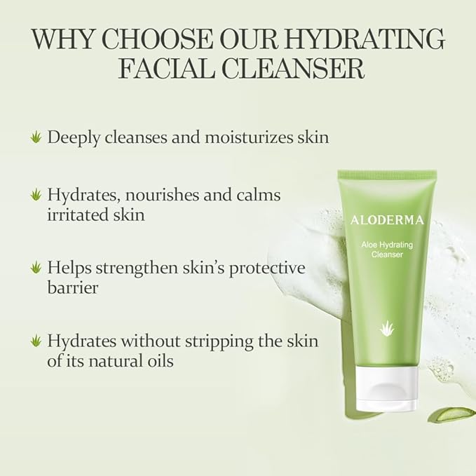 Aloderma Essential Aloe Hydrating Skin Care Set - 4 Pieces - Gel, Cleanser, Toner, Cream