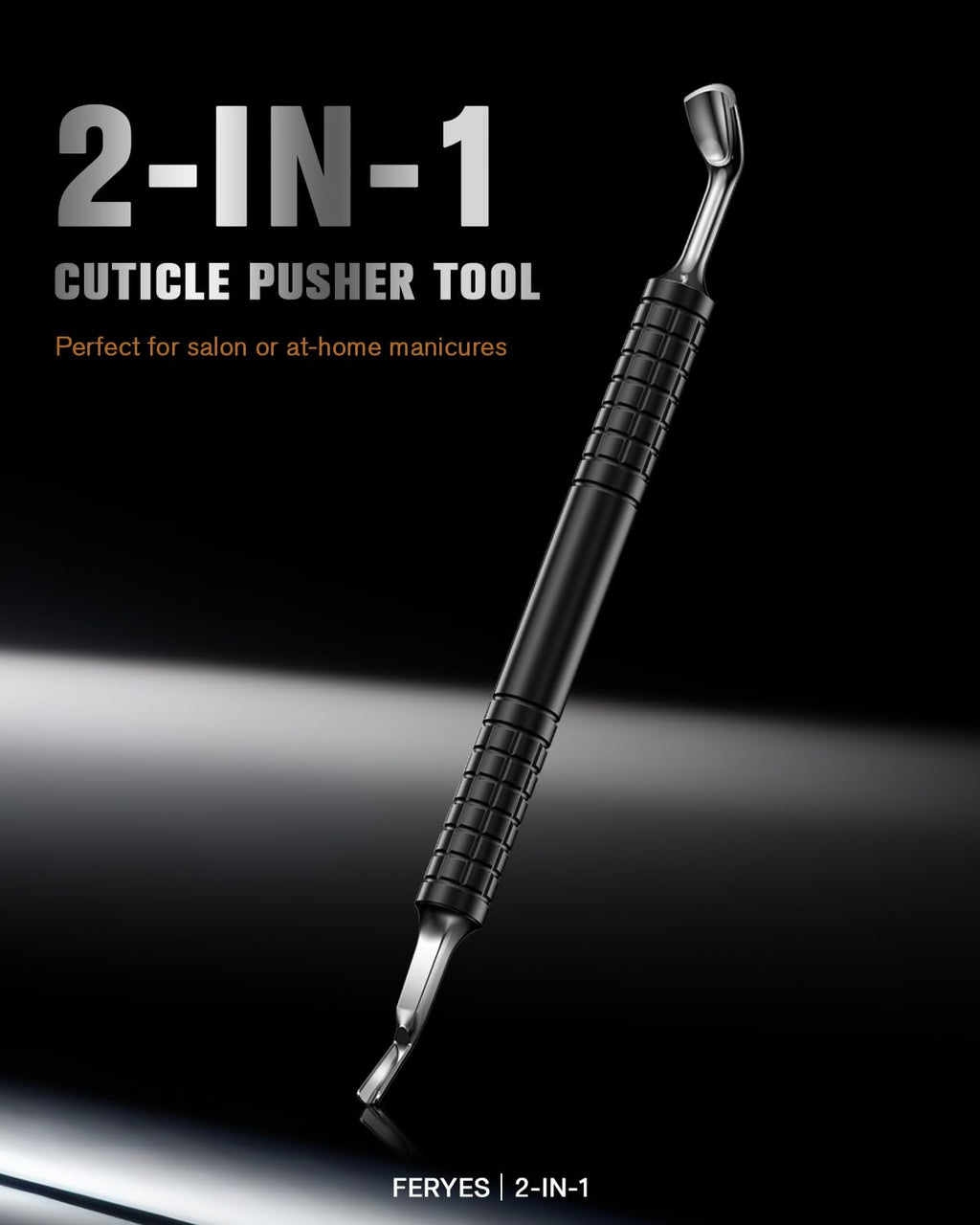 FERYES Upgraded Horseshoe Shape Cuticle Pusher with Fork, 2-in-1 Cuticle Remover Tool, Stainless Steel Cuticle Trimmer Nail Care Tool for Manicures- Black(5.6 Inches）