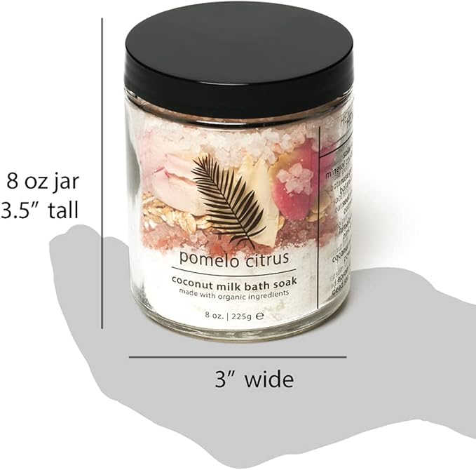 Hemlock Park Coconut Milk Bath Soak | Organic Coconut Milk, Botanicals, Dead Sea Salt, Epsom Salt, and Himalayan Pink Mineral Salt | 9.5 oz Jar (9.5 oz, Pomelo Citrus)