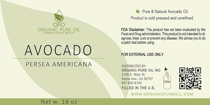 Avocado Oil - Pure, Unrefined, Partially Filtered, Non-GMO, Vegan, Bulk Carrier - 16 oz - for Skin, Hair, Nails, Body, Face, DIY, Deep Hydration, Nourishing, Moisturizing - Packaging May Vary