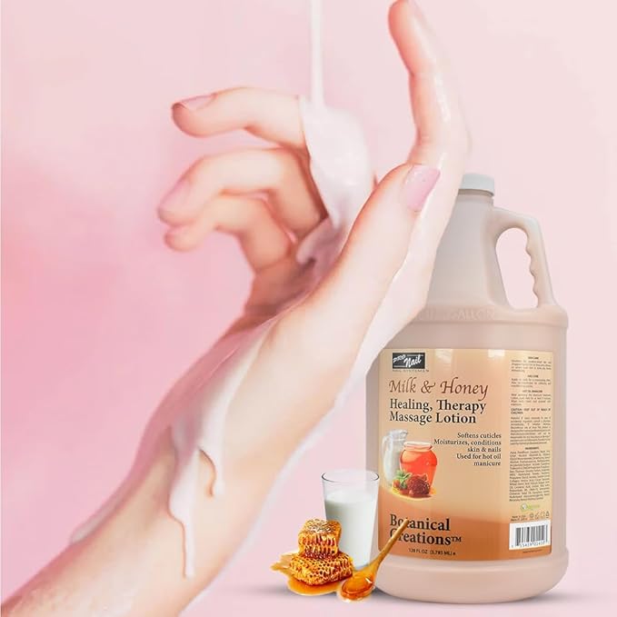 PRO NAIL - Healing Therapy Massage Lotion - Professional Pedicure, Body and Hot Oil Manicure, Infused with Natural Oils, Vitamins, Panthenol and Amino Acids (Milk and Honey, 1 Gallon)