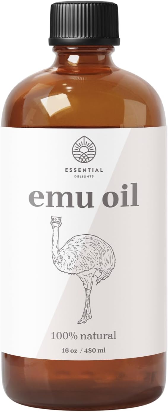 Emu Oil by Essential Delights - Premium Carrier Oil for Skin, Face, Body, Hair Revitalization, and Essential Oil Dilution (16 Fl.Oz.)