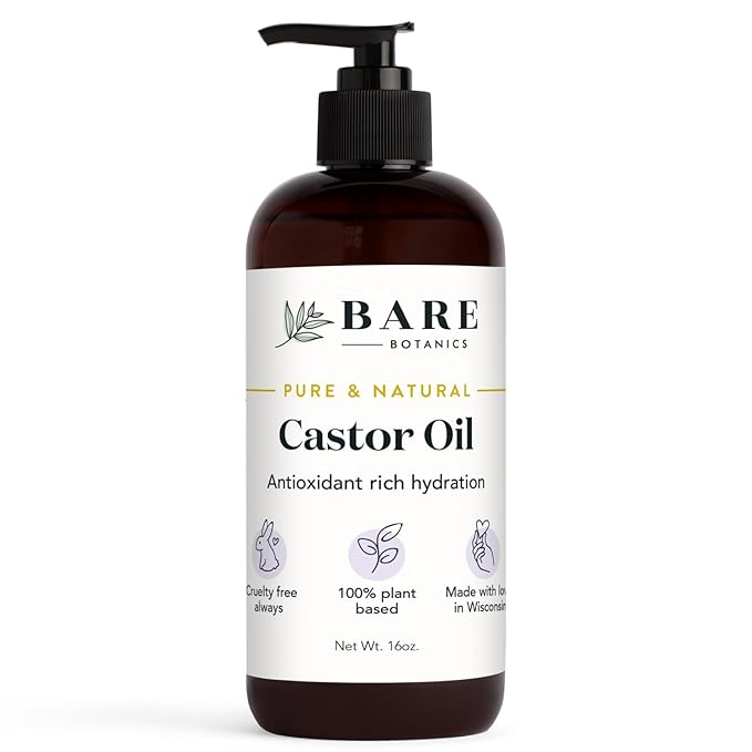 BARE BOTANICS 100% Pure Castor Body Oil 16 oz - Hexane Free & Natural for All Over Moisturization - Multipurpose Carrier Oil for DIY - Hydrate Dry Skin, Hair & Body - Vegan & Cruelty Free Beauty
