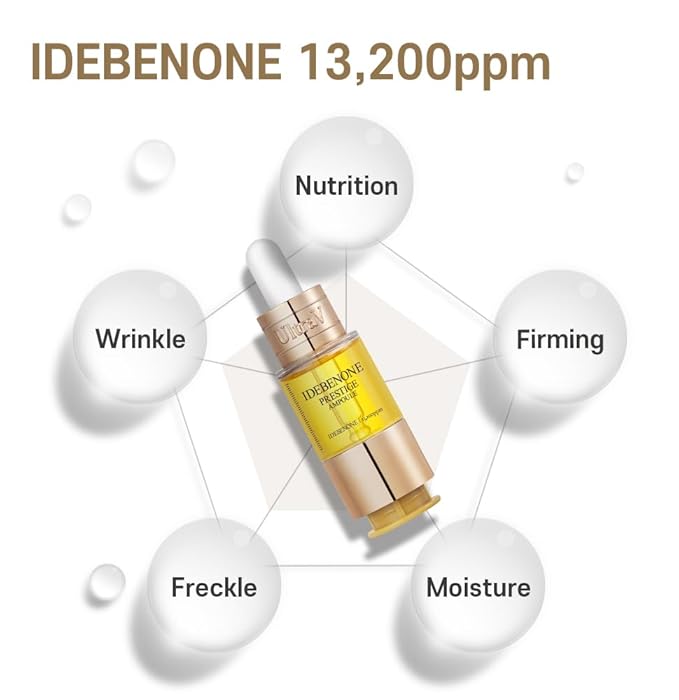 Ultra V Idebenone Prestige Ampoule, 4 Vials Set, Anti-Aging Antioxidant Serum, 0.34 fl oz Each - Antioxidant, Anti Wrinkle, Smoothes, Softens, Hyaluronic Acid, Peptides