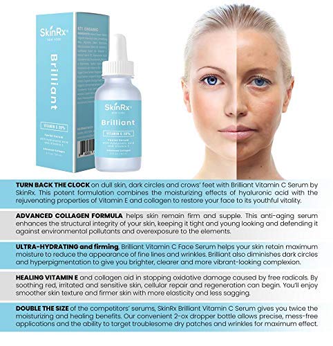 Vitamin C Serum with Hyaluronic Acid Vitamin E Collagen Formula [BIG 2-OZ Bottle] - Tightens, Brightens and Hydrates Skin for More Youthful and Radiant Appearance
