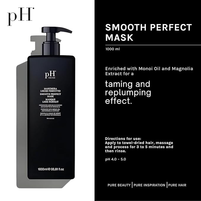 pH PURE HAIR Smooth Perfect Anti Frizz Hair Mask - Softens and adds shine for Frizzy, Unruly Hair, Enriched with Monoi Oil and Magnolia Extract 33.8 Oz