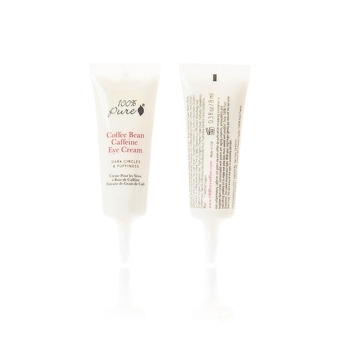 100% PURE Coffee Bean Caffeine Eye Cream Refresh & Hydrate Under Eye Treatment Reduce Puffiness, Dark Circles, Wrinkles with Green Tea, Rose Hip, Vitamin E - Youthful Vibrant Eyes - Vegan - .3 oz